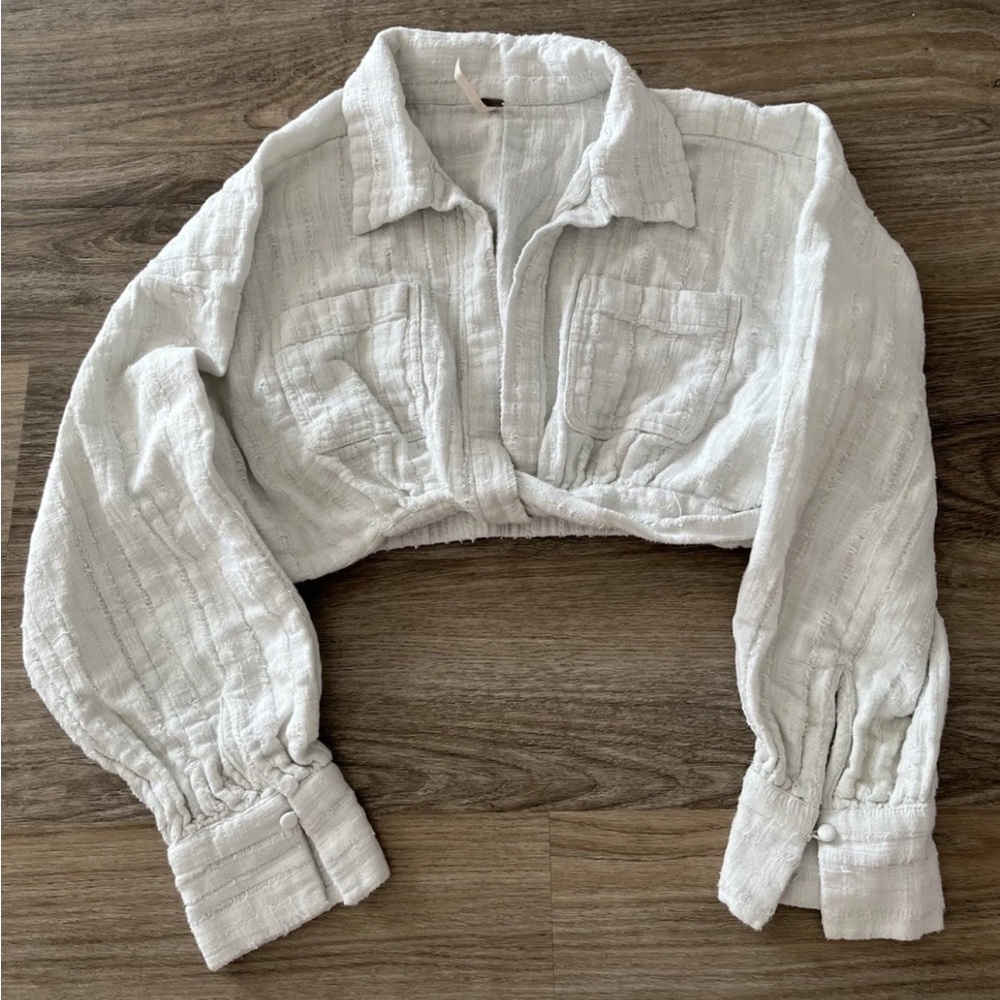 Free People Twist Long Sleeve Crop Top White XS